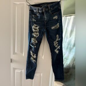 American Eagle Outfitters Women's Ripped Dark Blue Skinny Jeans